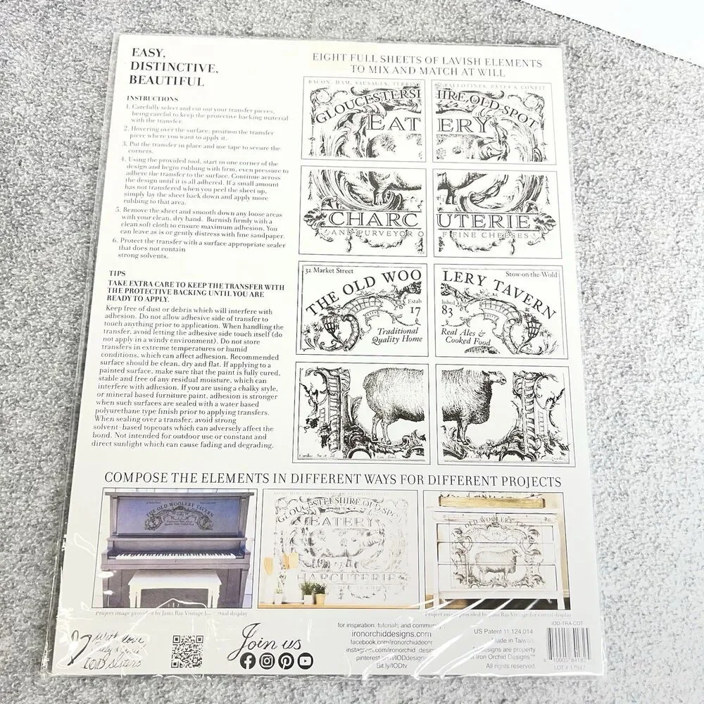 IOD COTSWOLDS Transfer NEW Iron Orchid Designs Pig Sheep Black/White